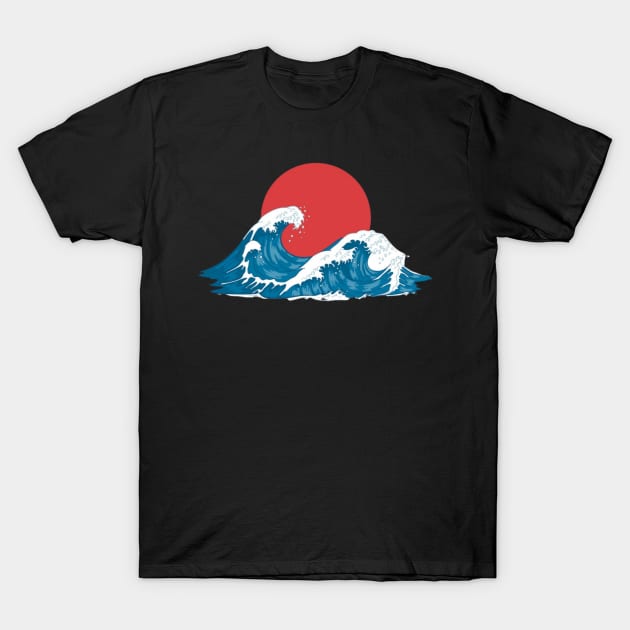 Blue waves sunset T-Shirt by Rakos_merch